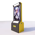 Black and Yellow Standing Computer Terminal With Screen Displaying Anime Character And Cabinet Design