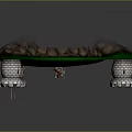 Cartoon Turtle Scene With Green Surface Stone Textured Area And White Pillars Central Hole