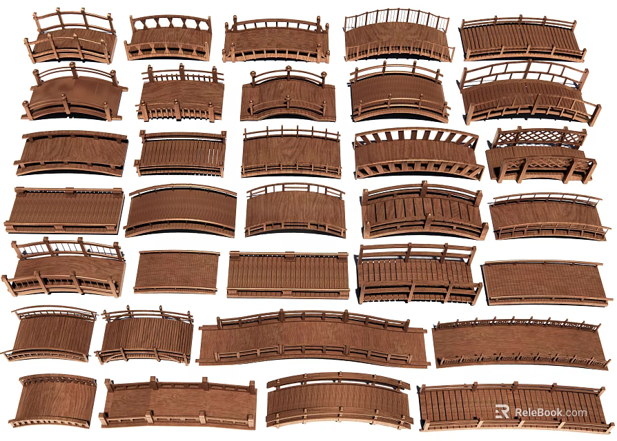 Wooden Landscape Bridge With Various Decorative Designs And Different Styles For Garden Outdoor Scenery 3d model 