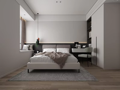 Kids Room Interior With Cozy Bed Blanket Desk Chair Bookshelf Gray Rug And Wooden Floor 3d model