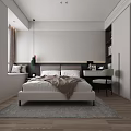 Kids Room Interior With Cozy Bed Blanket Desk Chair Bookshelf Gray Rug And Wooden Floor