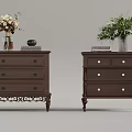 Classic Brown Wooden Bedside Tables With Vases Books And Decorative Items