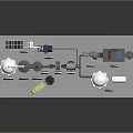Industrial Equipment Model With Wind Turbine Water Towers And Pipes