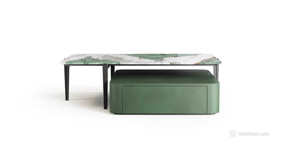 Modern Elegant Coffee Table With Marble Top And Green Drawer Storage 3d model