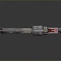 Futuristic Mechanical Weapon with Metallic Body Red Blue Accents and Complex Gears Design