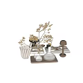 Stylish Decorative Ornament Set With Dried Flowers Vase Tray And Small Lamp For Home Decor