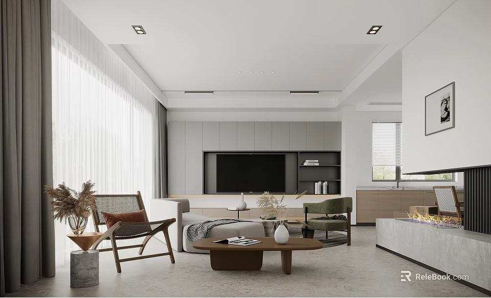 Modern Duplex Living Room Interior Design With Sofa Coffee Table TV Wall And Windows 3d model