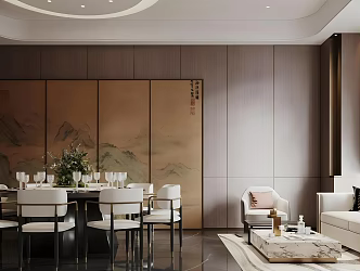 New Chinese Style Box Chinese Restaurant Box Dining Table and Chair Round Table Dining Table and Chair More than Four People Dining Table and Chair Luxury Large Compartment 3d model