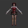 3D Anime Character Girl With Twin Tails Pink Purple School Uniform And Bandages