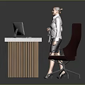 Modern Office Desk With Wooden Top And Metal Legs Featuring Computer Monitors And Office Chair