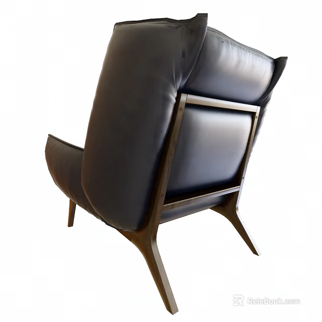 Modern Dark Leather Armchair With Stylish Wooden Frame And Comfortable Design 3d model 