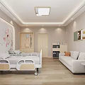 Modern Nursing Room Interior With Hospital Bed Sofa Side Table Decorative Art And Plant