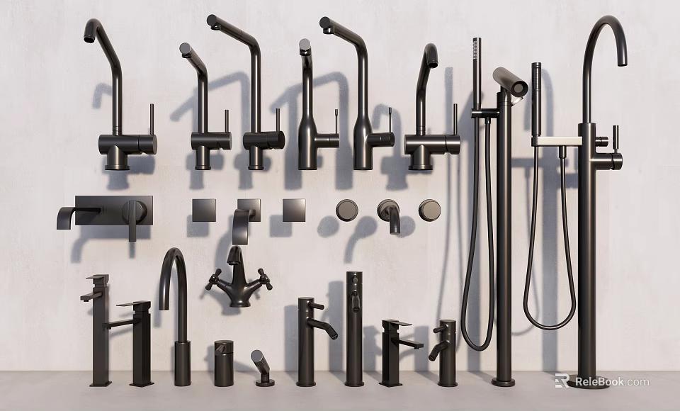 Black Bathroom And Kitchen Faucets Various Modern Styles Design Collection 3d model