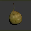 Yellow Pear With Speckled Surface And Green Stem On Dark Background
