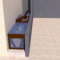 Modern Residential Building Entrance Area With Stone Wall Wooden Bench And Gray Floor Tiles