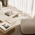 Modern Single Seater Sofa with Wooden Coffee Table and White Curtains in Living Room