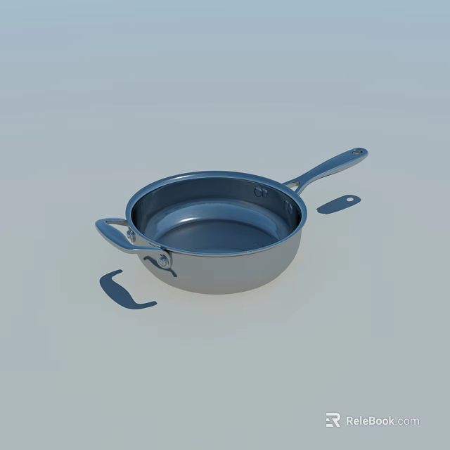 Stainless Steel Frying Pan With Long Handle And Side Handles For Kitchen Use 3d model 
