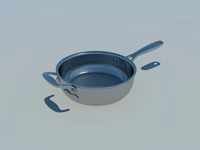 Stainless Steel Frying Pan With Long Handle And Side Handles For Kitchen Use 3d model