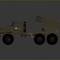 Brown Military Vehicle Equipped With Missile Launcher Large Off-Road Tires And Cargo Bed