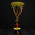 Interactive Area With Tree Like Structure Yellow Top Disc Green Pendants And Colorful Platforms 3d model