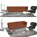 Modern Sofa Coffee Table Set Interior With Orange Sofa Black Chair White Decor And Rug 3d model