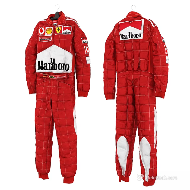Red Racing Suit With Marlboro Logos Ferrari Branding And White Panels 3d model 