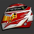 Red And White Racing Helmet With Mercedes PETRONAS Epson Hilco Sponsor Logos