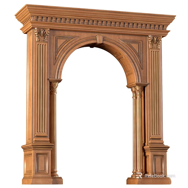 Wooden Decorative Architectural Component With Arch Structure Ornate Columns And Intricate Carved Details 3d model 