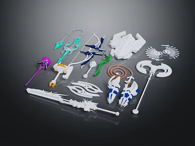 Character And Creature Weapon Parts With Colorful Accessories And Armor Components 3d model