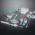 Character And Creature Weapon Parts With Colorful Accessories And Armor Components