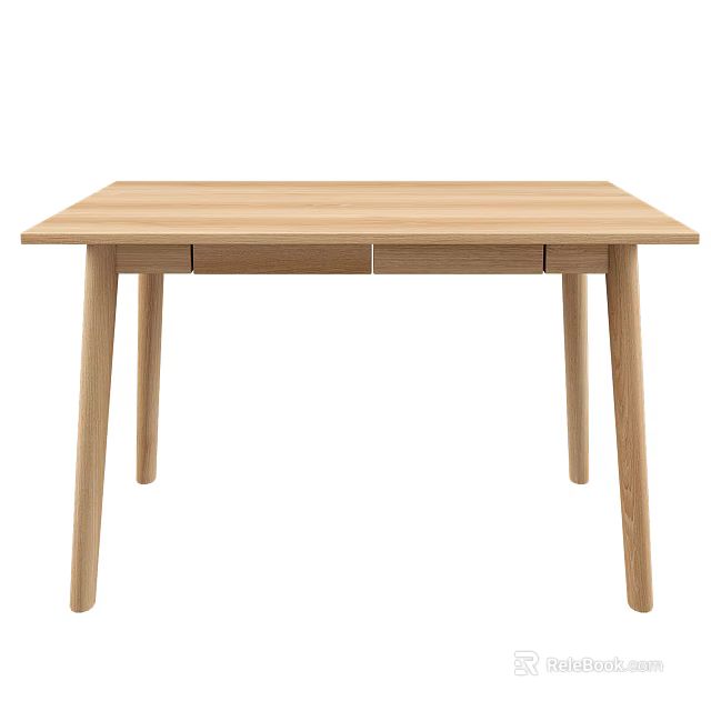 Minimalist Light Wood Dining Table With Rectangular Top And Slender Legs 3d model 