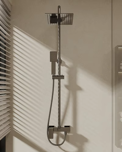 Modern Bathroom Shower Head with Handheld Sprayer and Sleek Metal Finish in Natural Light 3d model