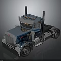 Blue Semi Truck Cab With Chrome Details Shiny Finish And Dual Exhaust Pipes
