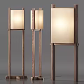 Modern Minimalist Floor Lamps With Wooden Frame And Fabric Shade Set Of Three