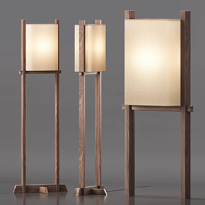 Modern Minimalist Floor Lamps With Wooden Frame And Fabric Shade Set Of Three 3d model
