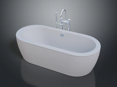 Contemporary White Freestanding Bathtub With Polished Chrome Faucet And Smooth Finish 3d model
