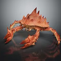 Realistic 3D Render of Spiky Orange Crab with Sharp Claws and Exoskeleton