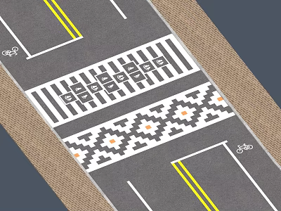 Municipal Road With Yellow Lane Lines Zebra Crosswalk And Bicycle Lane Markings 3d model