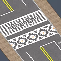 Municipal Road With Yellow Lane Lines Zebra Crosswalk And Bicycle Lane Markings