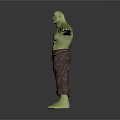 Green Muscular Humanoid Creature Character in 3D Model Standing Pose with Arms Outstretched