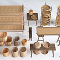 Garden Decor Accessories With Wicker Shelves Baskets Trays And Stools
