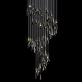 Modern Crystal Chandelier with Transparent Hanging Pendants Shiny Design Against Black Background