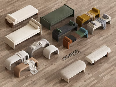 Modern Upholstered Sofa Benches With Various Colors And Designs For Living Room 3d model