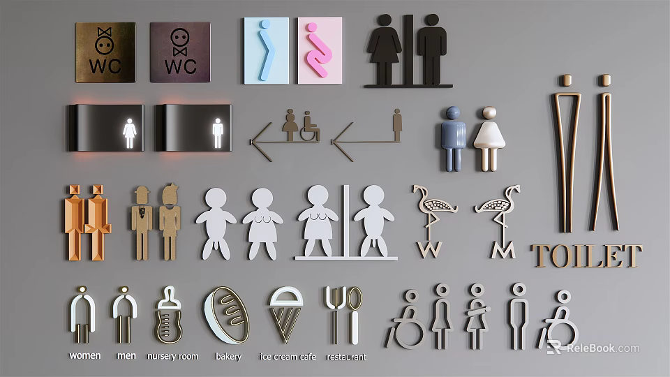 Various Public Facilities Signage Icons Including Restroom Accessible Maternity Dining Indicators 3d model