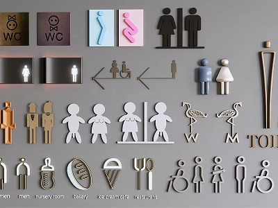 Various Public Facilities Signage Icons Including Restroom Accessible Maternity Dining Indicators 3d model