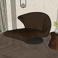 Brown Leather Leisure Chair With Curved Design And Wooden Side Table In Living Room