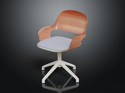 Modern Wooden Chair with Armrest Gray Seat and White Base Design 3d model