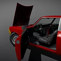 Red Vintage Race Car With Number 21 Open Doors And Yellow Front