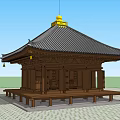 Ancient Architecture With Black Tiled Roof Golden Top Wooden Structure On Stone Ground