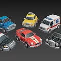 Collection of Various Toy Car Models Including Police Ambulance Taxi and Sports Car